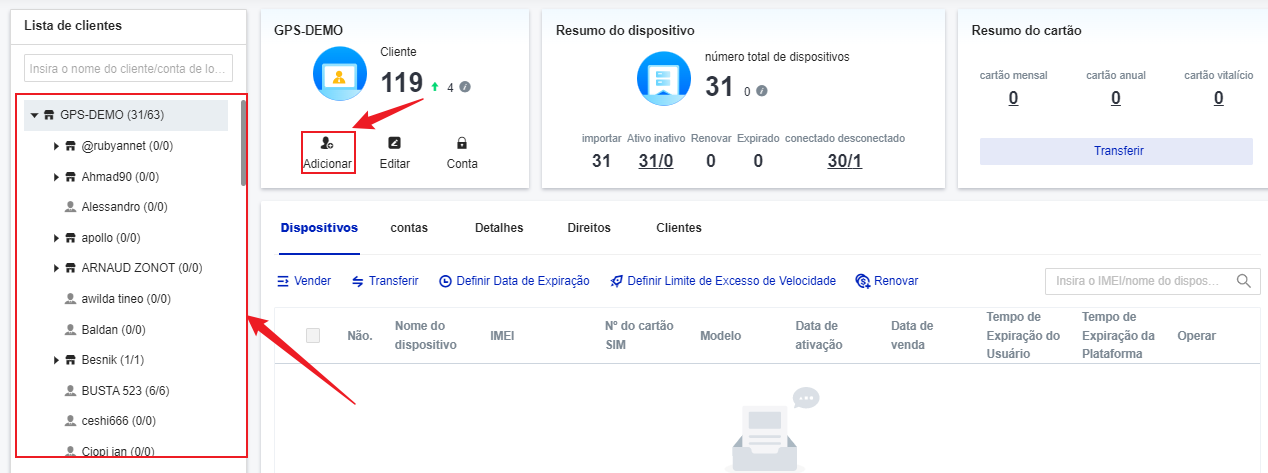 Painel principal da plataforma - WGPS